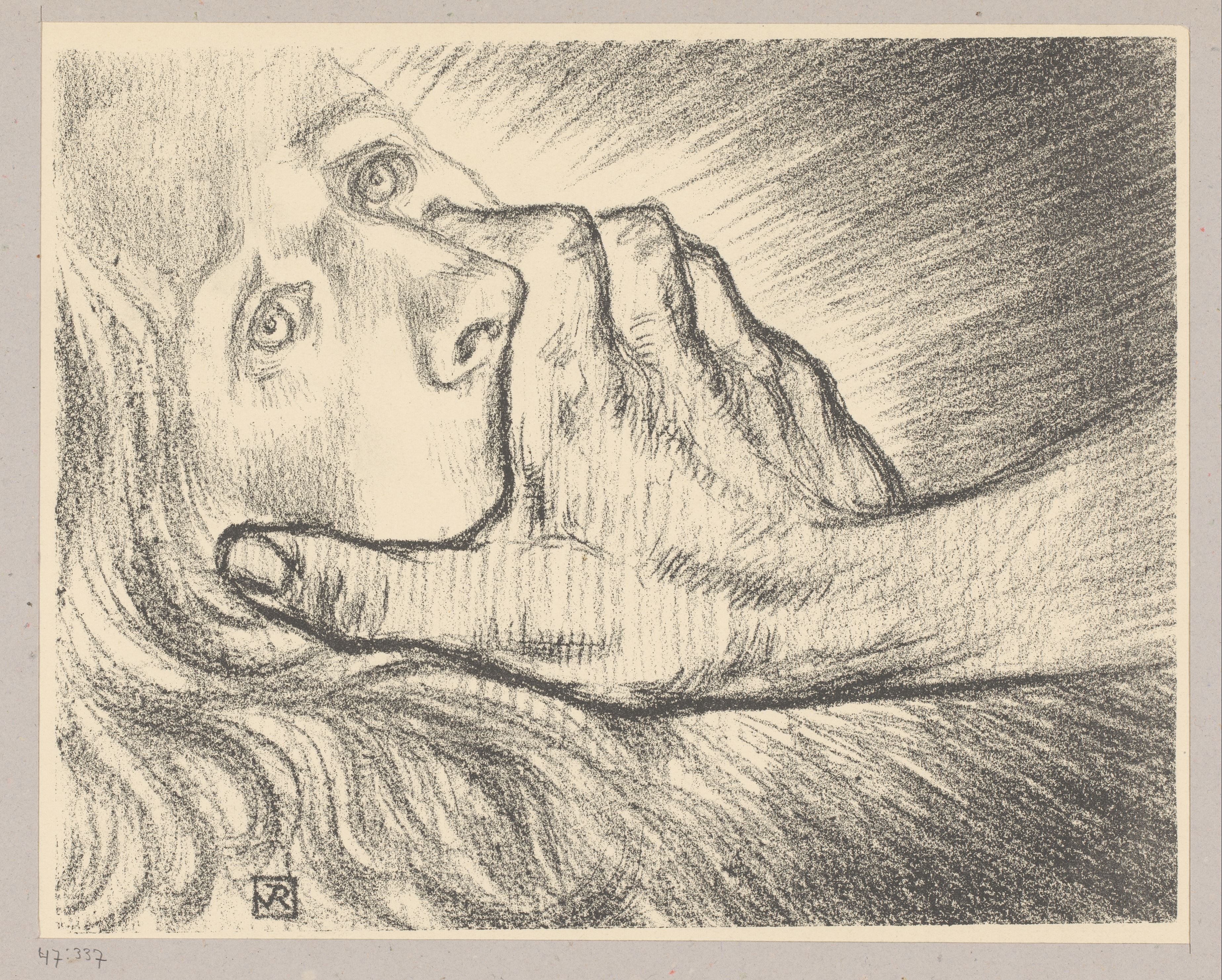 Litografía de un rostro con una mano que le aprieta la boca, impidiéndole hablar.
